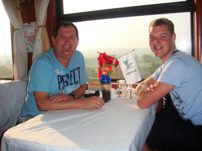 Breakfast the morning after our first night on the train... starting to head into Shanghai city