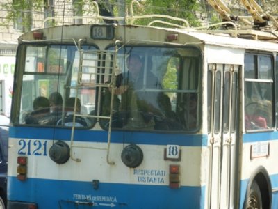 Blue tram-bus