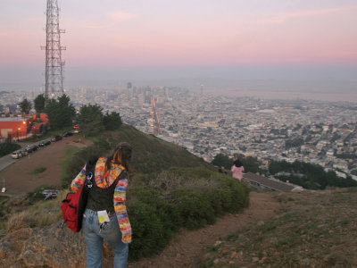 Headed down one of the twin peaks