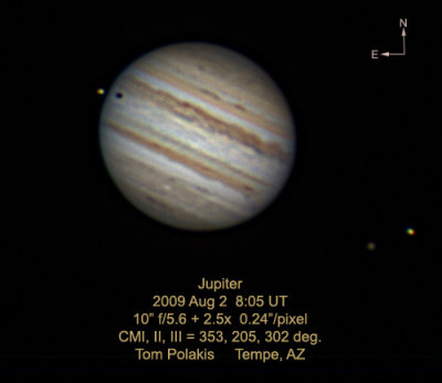 Jupiter: August 9, 2009 with Europa, Callisto, and Io