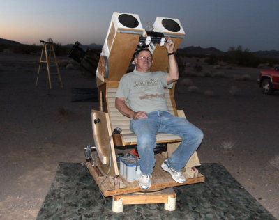 Steve Dodder and the vintage Pierre Schwaar Bino Chair he refurbished.