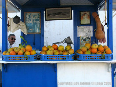blue, white, oranges