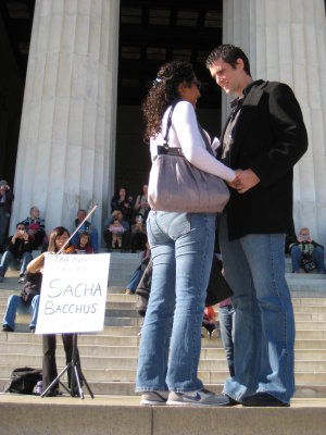 Bryan surprising Sacha at the Lincoln Memorial