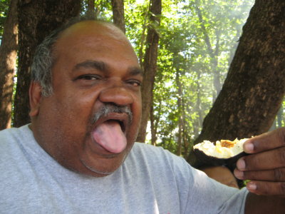 Dad eating the breadfruit