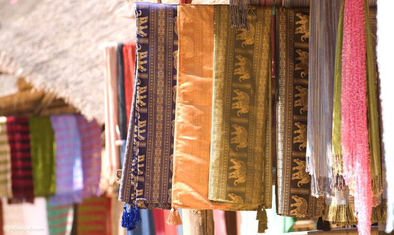 They sell colorful cloth in Karen village.