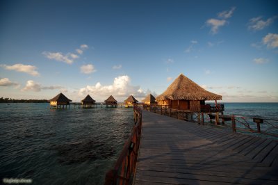 Overwater bungalow in the morning