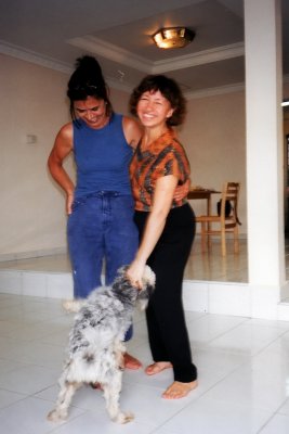 Jasmine & friend with one of the dogs we found and saved Bintulu