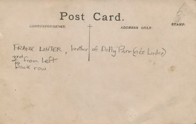 The back of the photo of Frank Cyril Linter 1899-1981