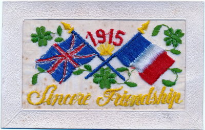 Embroidered Silk Greeting Card Sent from France during first world war