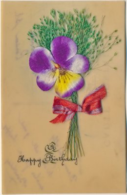 Celluoid Greeting Card with Silk Flower Sent from France during first world war