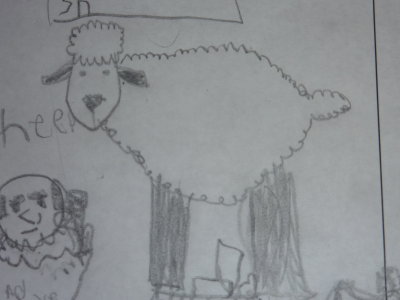 My 6-yo grandson's depiction of one of Kathy's ewes.