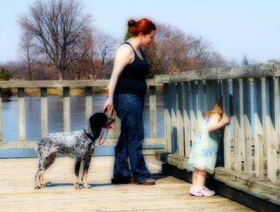 Woman, Dog and Little Girl