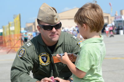The Great St. of Maine Airshow    Lt. Jared Stewie  Strout with Future Aviator