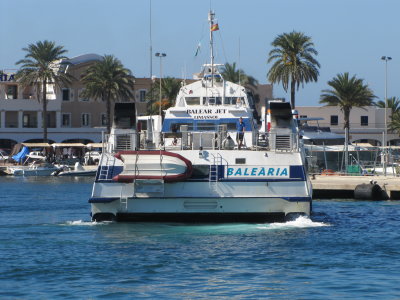 In early July 2012, Balear Jet was introduced onto the Ibiza-Formentera Route - almost certainly diverted from her usual Mallorca-Menorca route as a replacement for the ill-fated Maverick Dos during the high season. Chartered from Interisles, she returned to Mallorca at the end of September 2012.
