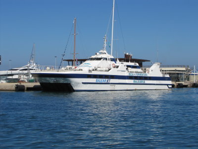 In early July 2012, Balear Jet was introduced onto the Ibiza-Formentera Route - almost certainly diverted from her usual Mallorca-Menorca route as a replacement for the ill-fated Maverick Dos during the high season. 
Chartered from Interisles, she returned to Mallorca at the end of September 2012.

Currently registered in Limassol, Cyprus, Balear Jet was built by AA Marine Brodrene - Hyen, Norway in 1989 and was originally named San Pietro, operating between Germany and Denmark, Finland and Estonia, England (Newhaven) and France.
In 1997 she was re-named Maria Dolores and operated in the Balearics for Interilles Express.
In 2002 she was re-named Sea Jet 1, operating in Malta the Adriatic Sea.
After being laid-up in Greece for a period, in 2007 she was bought by Interilles Express and later re-named Balear Jet , operating between Mallorca and Menorca.
