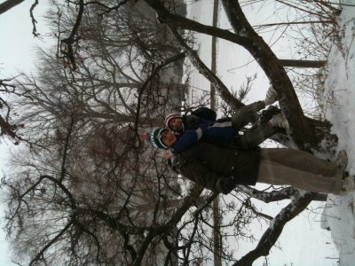 J and D on tree in island.JPG