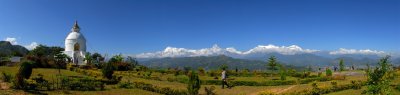 Pokhara: World Peace Pagoda and the Himalaya range