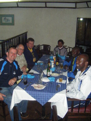 A meal out. Martin, Fr. Malcolm, Deacon Paul from Poland, Lucy, Hesbon (foreman) and Fr. Raphael.