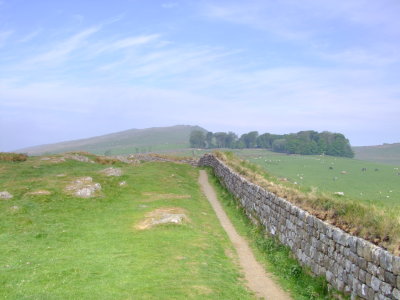 Hadrian's  Wall, partially  reconstructed,on  Peel  Crags.