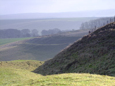 This image shows Wansdyke snaking down the hillside.