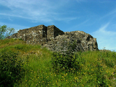 Dolforwyn Castle,perched on its hilltop.