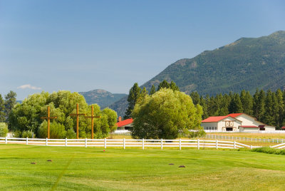 Nearby horse farm with crosses