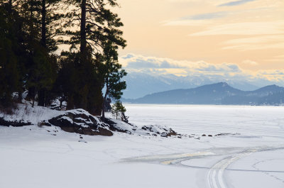 Frozen Flathead Lake in Somers Montana