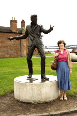 Gloria with the Billy Fury statue, Albert Dock, Liverpool