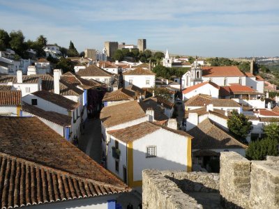 a view from the walls across town to the castelo