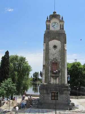 the clock tower on the lake