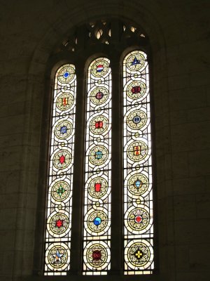 stained glass windows include the insignia of the divisions (the 29th is at center, second row from the bottom)