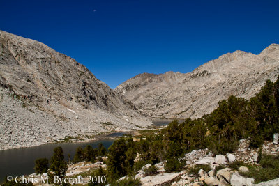 Upper Palisade Lake, Lower Palisade Lake beyond and Moon