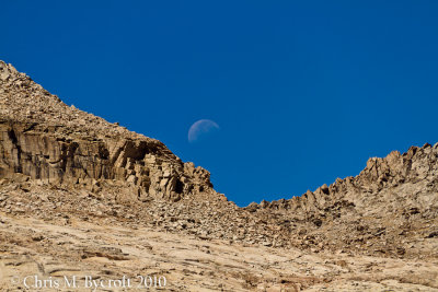 Moon over mountains on western side of  Palisade Valley