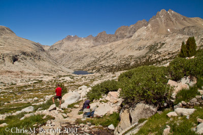 Roy, looking at view towards Palisade Lakes and Palisade Peaks