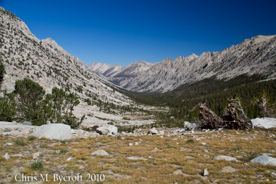 Bubbs Creek Valley - view back on way to Forester Pass.  Kearsarge Pinnacles on True Right hand side of Valley.