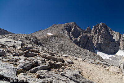 Way to Forester Pass, Gregorys Monument and Stanford Peak to the right