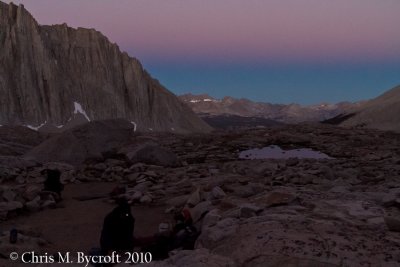 Before sunrise, prepartion to walk up to Mt. Whitney summit