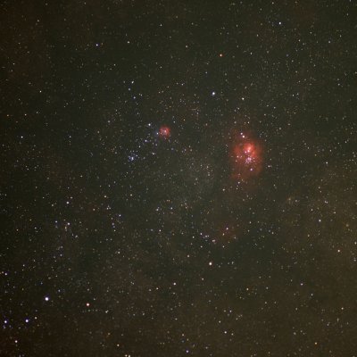 M-20 (left) the Trifid and M-8, the Lagoon Nebula