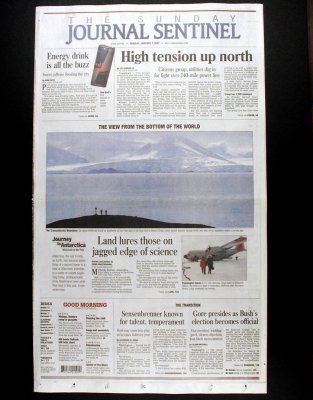 Front page, Sunday, January 7, 2001