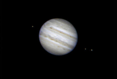 Jupiter, the Great Red Spot, and three moons, Sept. 2, 2009