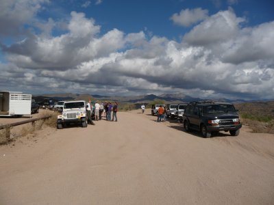 All gathered at the start of Four Peaks road - FR143