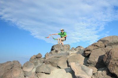 flag near top of boulder field