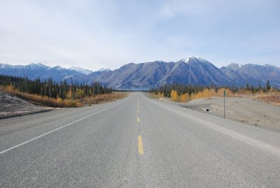 Alaska Highway with Kluane Lake in the background