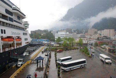 The Amsterdam cruise ship appears to tower over Juneau