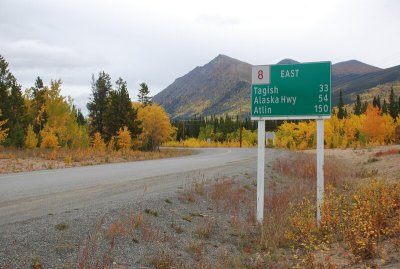 Yukon Highway 8 heads east from Carcross