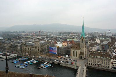 View of Zurich and Fraumünster from Grossmünster's towers