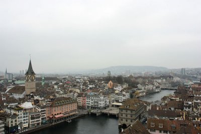 View of Zurich and Peter Kirche from Grossmünster's towers