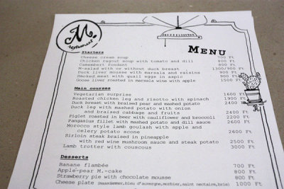 M Restaurant menu