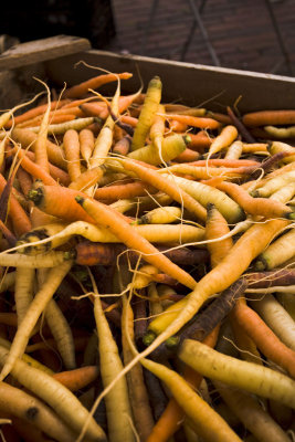 .....and rainbow carrots fill a bin near...