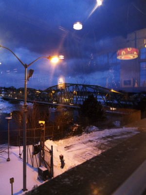 From the windows of Frontier the Brunswick Bridge with inside and out in one frame.